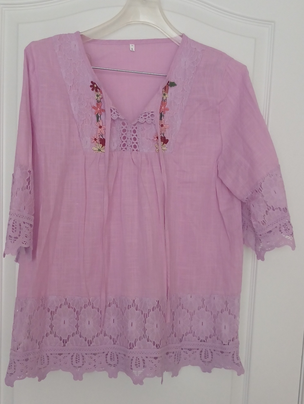 Women's Lavender Lace-Trim Embroidered Tunic Top